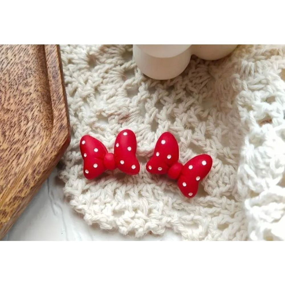 NWT NEW Minnie Mouse Red White Polka Dot Bow Stud Earrings